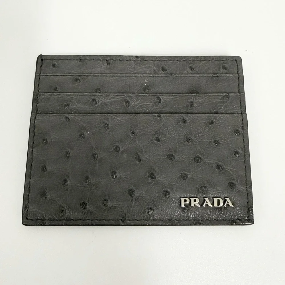 Prada Ostrich Wallet Small Perfect For Credit Cards ID NIB Gray Ostrich Struzzo